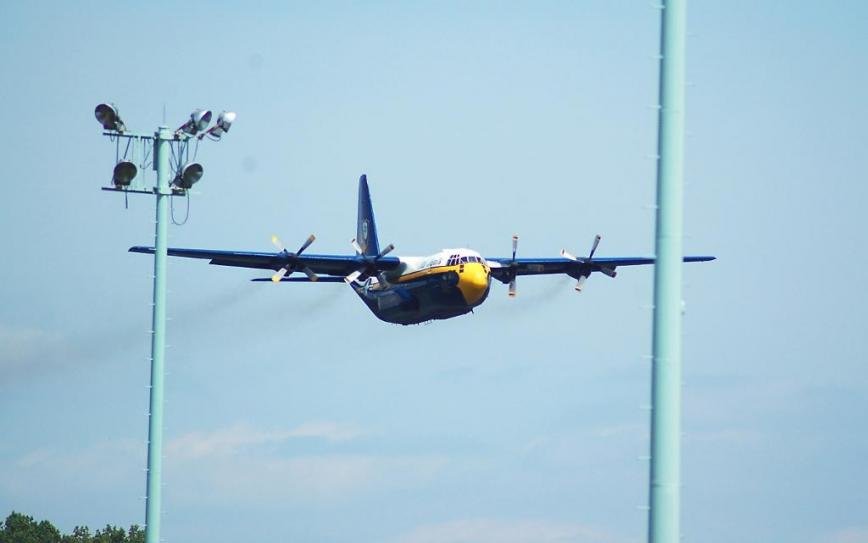 The Blue Angels’ C-130 Hercules, affectionately known as Fat Albert, stars as the opening act of every air show. One of its three pilots, Severna Park native Katie Higgins, is the first female to fly with the Blue Angels. Photos by Meredith Thompson